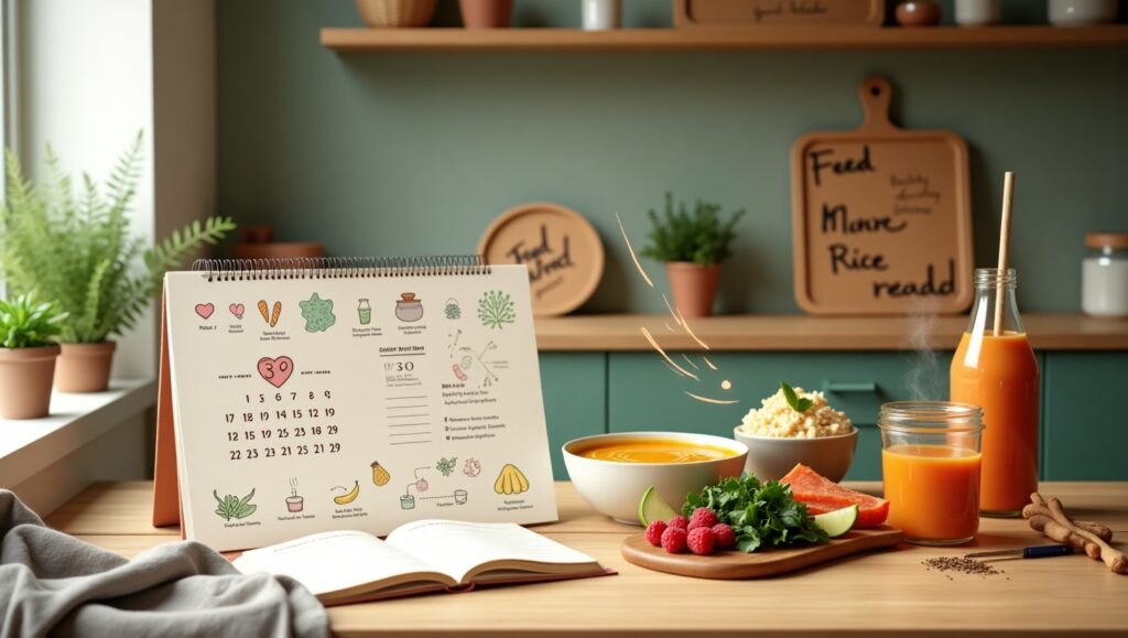 Gut Health Diet Plan: A colorful assortment of fresh fruits, vegetables, and healthy meals to support digestion and proper gut health.
