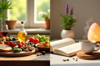 Mediterranean diet and mental health: a colorful spread of nutritious foods boosting brain function.