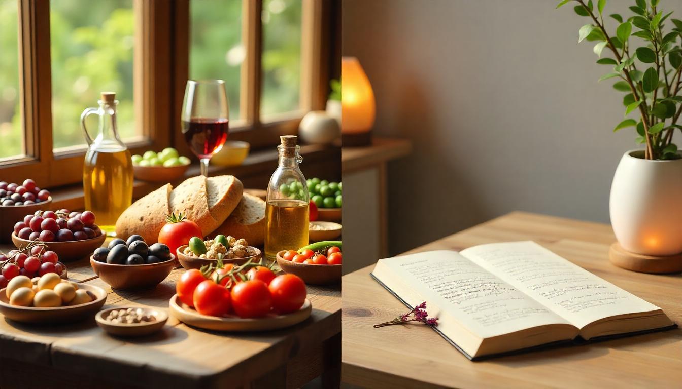 Mediterranean diet and mental health: a colorful spread of nutritious foods boosting brain function