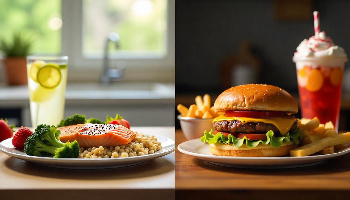 Balanced diet meal plan for weight loss guide featuring vibrant healthy foods.